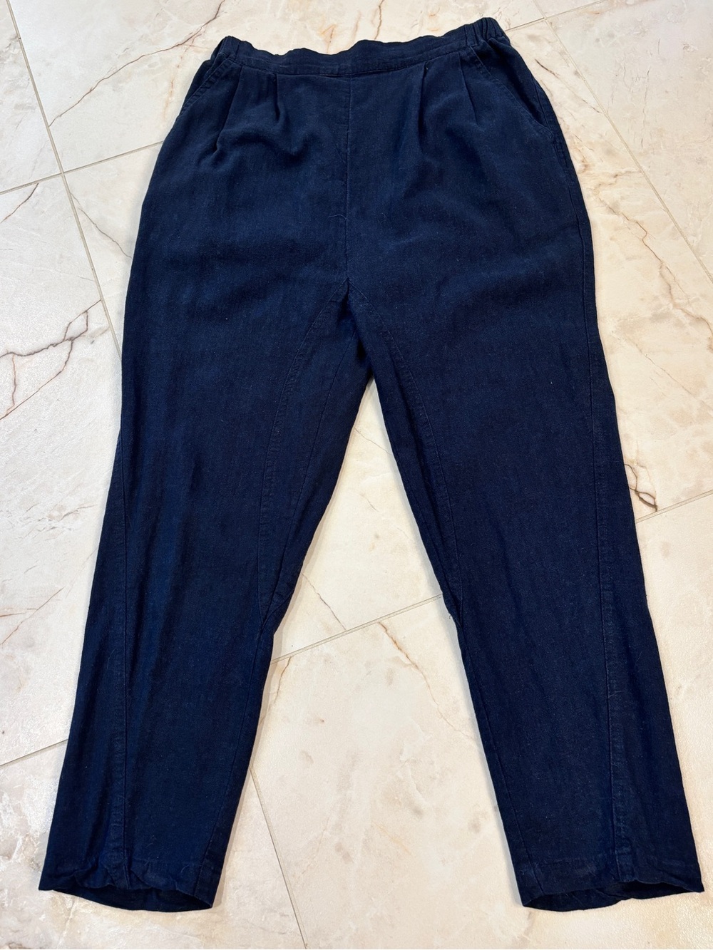 BDG Urban Outfitters Navy Linen Straight-Leg Pull-On Pleated Pants Costal Luxury